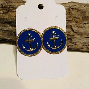 Nwt Blue Anchor Pierced  Earrings